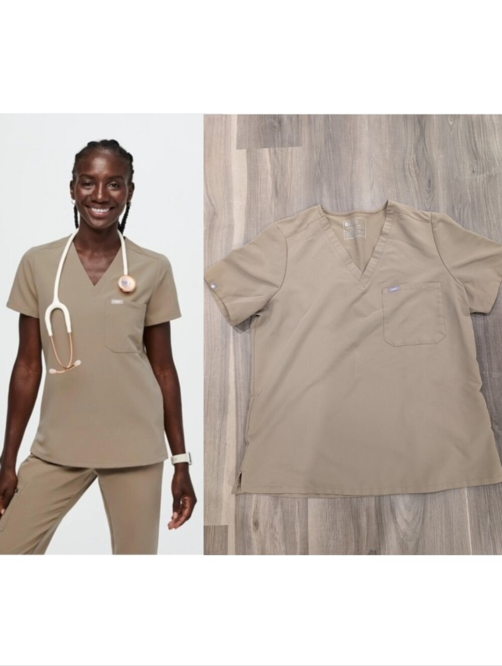 Figs | Catarina One-Pocket Scrub Top In Latte